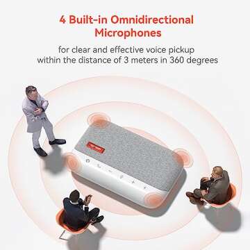 NUROUM A15 Bluetooth Conference Speaker and Microphone, Enhanced 360° Voice Pick up & Noise Canceling Computer Speakerphone with 4 MEMS Mics, Daisy Chain, w/Dongle, USB Plug & Play