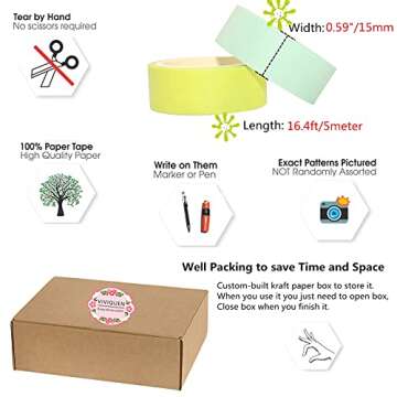 VIVIQUEN Washi Tape Set, 20 Rolls Colored Masking Tape, 15mm Rainbow Pastel Writable Colorful Washi Tapes for Painting, DIY Scrapbook Designs