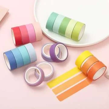 VIVIQUEN Washi Tape Set, 20 Rolls Colored Masking Tape, 15mm Rainbow Pastel Writable Colorful Washi Tapes for Painting, DIY Scrapbook Designs