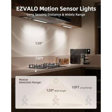 EZVALO Under Cabinet Lighting, Motion Sensor Night Light Indoor, 1900mAh Rechargeable Closet Lights ...