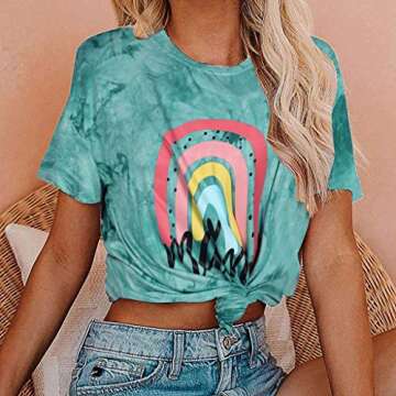 Mama Shirt Women Rainbow Mom Graphic Tshirts Short Sleeve Shirts Casual Bleached Tie Dye Tee Tops