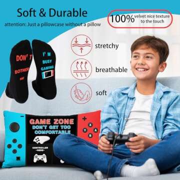 Undergo Gamer Gifts for Teenager - Novelty Socks & Throw Pillow Cover 20 x 12 inch - Video Game Lover Gifts, Game Room Decor, Gaming Gifts for Men Boyfriends