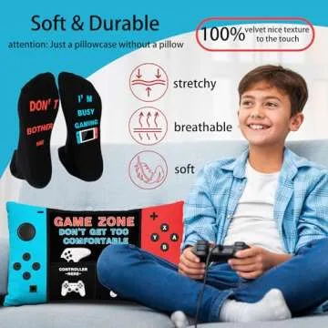 Undergo Gamer Gifts for Teenager - Novelty Socks & Throw Pillow Cover 20 x 12 inch - Video Game Lover Gifts, Game Room Decor, Gaming Gifts for Men Boyfriends