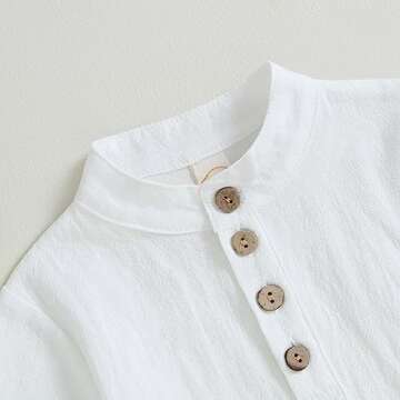 Karuedoo Toddler Baby Boy Clothes Cotton Linen Henley Shirts Button Down Long Sleeve Shirts Casual Pants Set (A-White Blue, 12-18 Months)