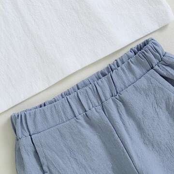 Karuedoo Toddler Baby Boy Clothes Cotton Linen Henley Shirts Button Down Long Sleeve Shirts Casual Pants Set (A-White Blue, 12-18 Months)