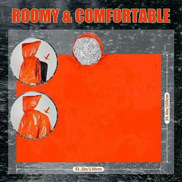 RHINO RESCUE 5 Pack Emergency Rain Poncho with Mylar Blanket Liner, Retains 90% Body Heat, Survival Blanket Raincoat for Camping, Hiking, Emergency Supplies & Survival Kits