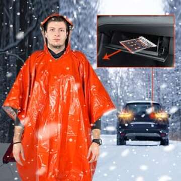 RHINO RESCUE 5 Pack Emergency Rain Poncho with Mylar Blanket Liner, Retains 90% Body Heat, Survival Blanket Raincoat for Camping, Hiking, Emergency Supplies & Survival Kits