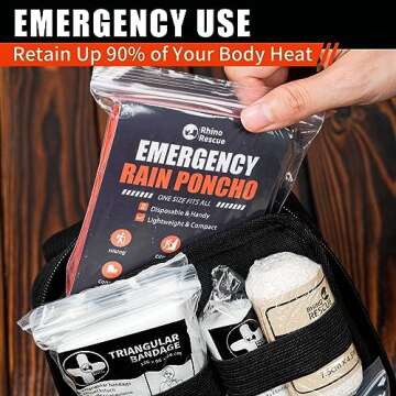 RHINO RESCUE 5 Pack Emergency Rain Poncho with Mylar Blanket Liner, Retains 90% Body Heat, Survival Blanket Raincoat for Camping, Hiking, Emergency Supplies & Survival Kits