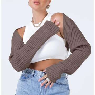 LILLUSORY Womens Crop Cardigans Sweater Bolero Shrug Y2K Cute Tops Fall Fashion Trendy Long Sleeve Outfit 2025 CoffeeGrey Medium