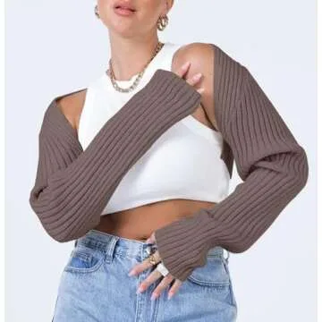 LILLUSORY Womens Crop Cardigans Sweater Bolero Shrug Y2K Cute Tops Fall Fashion Trendy Long Sleeve Outfit 2025 CoffeeGrey Medium