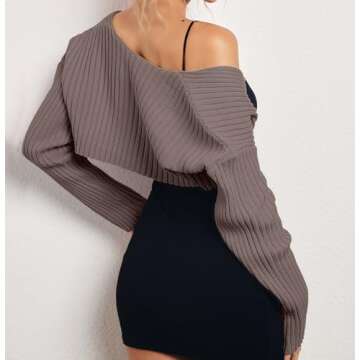 LILLUSORY Womens Crop Cardigans Sweater Bolero Shrug Y2K Cute Tops Fall Fashion Trendy Long Sleeve Outfit 2025 CoffeeGrey Medium