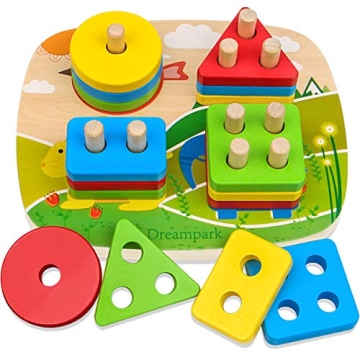 Dreampark Montessori Educational Toddler Toys: Wooden Stack and Sort for 1-3 Year Olds