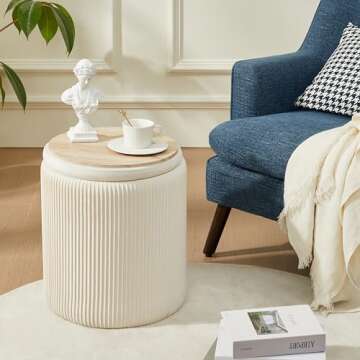 Chilihom Round Ottoman with Storage Set of 2 Upholstered Velvet Vanity Stool for Makeup Lines Support 300lbs Ottomans Multifunctional Foot Rest Coffee Table Padded Seat for Living Room&Bedroom-Beige