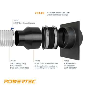 POWERTEC 70363 4 Inch Blast Gate with Dust Control Flex Cuff for Dust Collector/Vacuum Fittings
