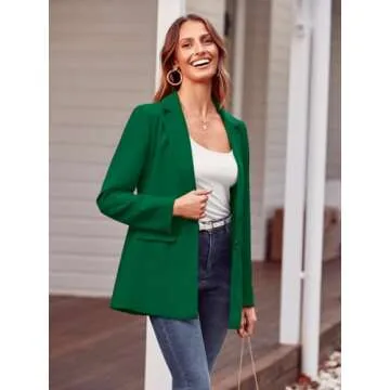 MASCOMODA Casual Blazer Jackets for Women 2024 Fall Long Sleeve Open Front Button Work Office Suit Jacket with Pockets(Green,Medium)