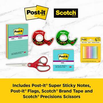 Post-it and Scotch Brand Essentials Pack, Back to School and Office Supplies, Includes Post-it Super...