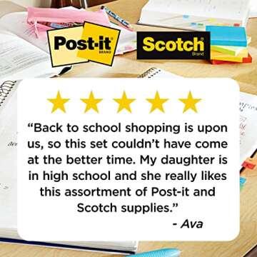 Post-it and Scotch Brand Essentials Pack, Back to School and Office Supplies, Includes Post-it Super Sticky Notes, Post-it Flags, Scotch Magic and Super Hold Tape, and Scotch Multi-Purpose Scissors