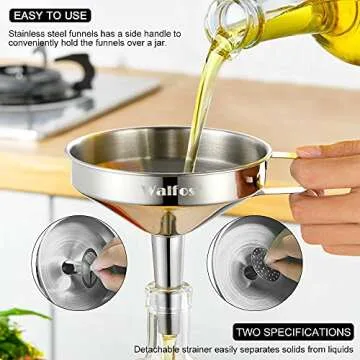 Walfos Stainless Steel Funnel Set, 3 Pack with Strainers