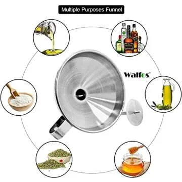 Walfos Stainless Steel Funnel Set, 3 Pack with Strainers