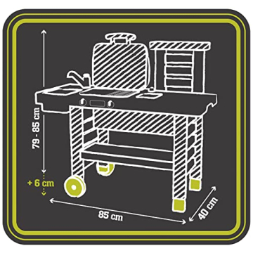 Smoby Garden Kitchen - Outdoor 43 Accessory Play Set, Kids Ages 3+, Grill w/Retractable Magic Flames, Fryer & Sink w/Water Pump Function, Pretend Play