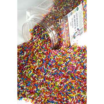 100% NATURAL RAINBOW SPRINKLES - NATURAL COLOR, DAIRY FREE, NUT FREE, GLUTEN FREE, SOY FREE, VEGAN, EGG FREE AND KOSHER ,1.5 LBS. CUPCAKE AND CAKE TOPPER,BULK CANDY, RESEALABLE CONTAINER,COLORFUL