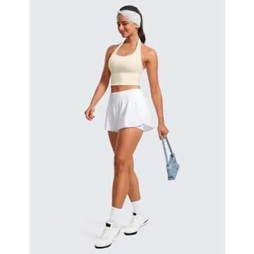 CRZ YOGA Womens Butterluxe Halter Longline Sports Bra - Padded Workout Yoga Crop Tops Tanks with Built in Pads White Apricot Small