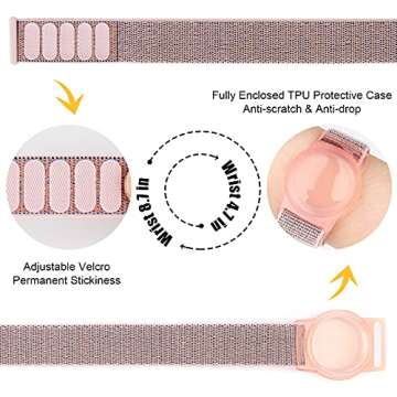 AirTag Bracelet for Kids, Apple Air Tag Protective Cover with Nylon Wristband, Anti Lost GPS Trackers Case Cover Elastic Watch Band for Toddlers Girls Boys Elders (Pink)