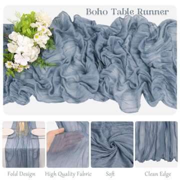 10 Pack Dusty Blue Cheesecloth Table Runner 10FT Boho Gauze Fabric Table Runner Vintage Rustic Sheer Runners for Wedding Party Bridal Baby Shower Long Table Decorations