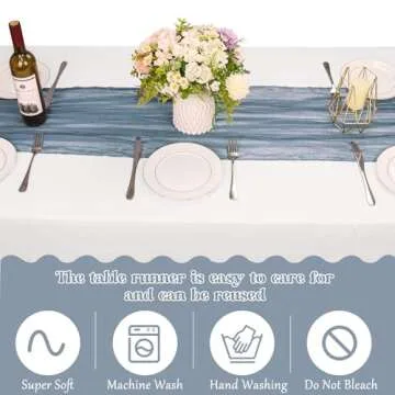 10 Pack Dusty Blue Cheesecloth Table Runner 10FT Boho Gauze Fabric Table Runner Vintage Rustic Sheer Runners for Wedding Party Bridal Baby Shower Long Table Decorations