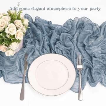 10 Pack Dusty Blue Cheesecloth Table Runner 10FT Boho Gauze Fabric Table Runner Vintage Rustic Sheer Runners for Wedding Party Bridal Baby Shower Long Table Decorations