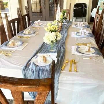 10 Pack Dusty Blue Cheesecloth Table Runner 10FT Boho Gauze Fabric Table Runner Vintage Rustic Sheer Runners for Wedding Party Bridal Baby Shower Long Table Decorations