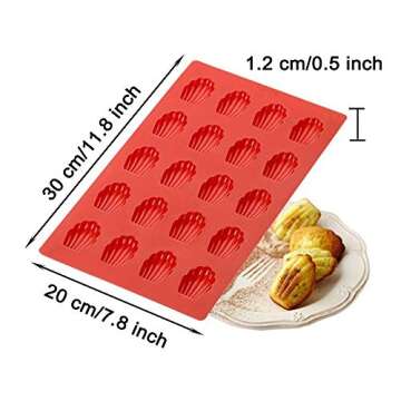 EORTA Silicone Madeleine Baking Mold - Red 20 Cavity Non-Stick Tray 30x20 CM