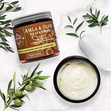 Qhemet Biologics Amla & Olive Heavy Cream - Moisturizing Balm for Extremely Dry & 4C Hair - Adds Soft, Supple Moisture & Hydration to Afros, Coils, Curls, Puffs, Twists, Braids, Locs & More (8.9 oz)