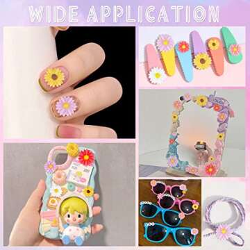 PH PandaHall 75pcs Flower Daisy Cabochons 5 Colors Resin Flower Charms Slime Charms Flatback Cabocho...