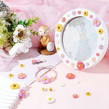 PH PandaHall 75pcs Flower Daisy Cabochons 5 Colors Resin Flower Charms Slime Charms Flatback Cabochons Embellishment Hair Costume Accessories for Fall Glasses Shoe Phone Case Scrapbooking Decoration