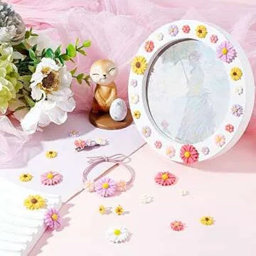 PH PandaHall 75pcs Flower Daisy Cabochons 5 Colors Resin Flower Charms Slime Charms Flatback Cabochons Embellishment Hair Costume Accessories for Fall Glasses Shoe Phone Case Scrapbooking Decoration