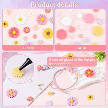 PH PandaHall 75pcs Flower Daisy Cabochons 5 Colors Resin Flower Charms Slime Charms Flatback Cabochons Embellishment Hair Costume Accessories for Fall Glasses Shoe Phone Case Scrapbooking Decoration