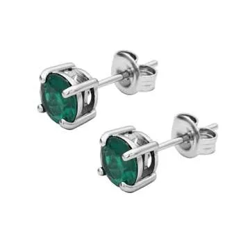Amazon Essentials Sterling Silver Round Created Emerald Stud Earrings for May Birthdays