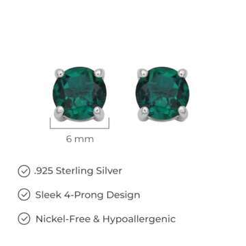 Elegant Amazon Sterling Silver Emerald Stud Earrings