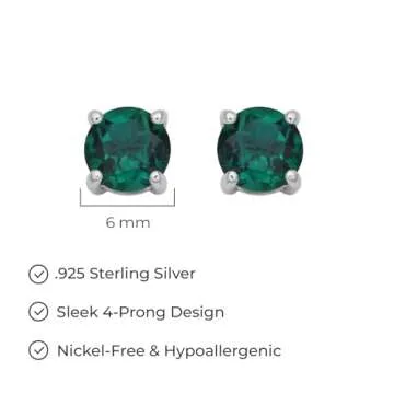 Elegant Amazon Sterling Silver Emerald Stud Earrings