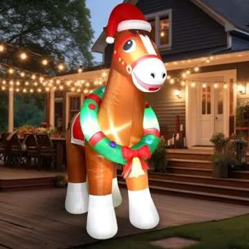 Sonwyoung 9 FT Christmas Inflatable Clydesdale Horse with LED Lights Giant Blow up Animals Cute Clydesdale Horse Inflatables Decorations for Yard Lawn Holiday Garden Farm Themed Party