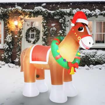 Sonwyoung 9 FT Christmas Inflatable Clydesdale Horse with LED Lights Giant Blow up Animals Cute Clydesdale Horse Inflatables Decorations for Yard Lawn Holiday Garden Farm Themed Party