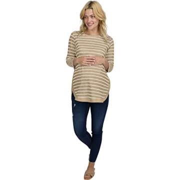 Striped Side-Button Maternity & Nursing Long Sleeve Top - Lightweight Maternity Tops for Work - Shir...
