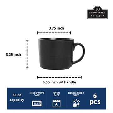 Double Line Matte Black Mug Set of 6 for Elegant Dining