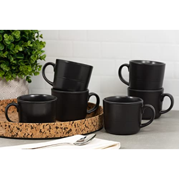 Double Line Matte Black Mug Set of 6 for Elegant Dining