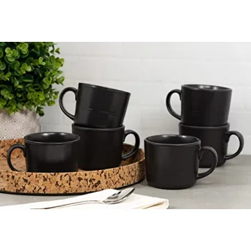 Double Line Matte Black Mug Set of 6 for Elegant Dining