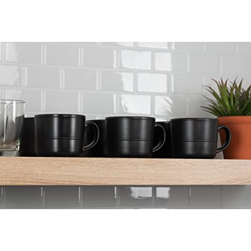 Double Line Matte Black Mug Set of 6 for Elegant Dining