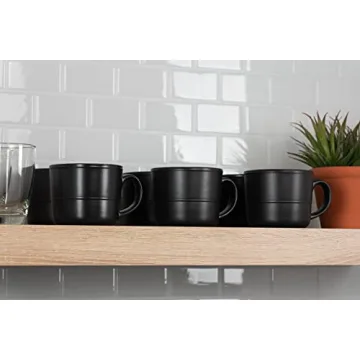 Double Line Matte Black Mug Set of 6 for Elegant Dining
