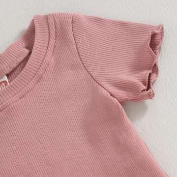 Kupretty 2Pcs Toddlers Baby Girls Summer Clothes Set Ruffle Ribbed Short Sleeves T-Shirt Tops Shorts Comfy Outfits (Pink, 18-24 Months)