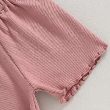 Kupretty 2Pcs Toddlers Baby Girls Summer Clothes Set Ruffle Ribbed Short Sleeves T-Shirt Tops Shorts Comfy Outfits (Pink, 18-24 Months)